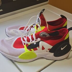 Nike Kids Vibrant Red, White, and Neon Yellow Sneakers